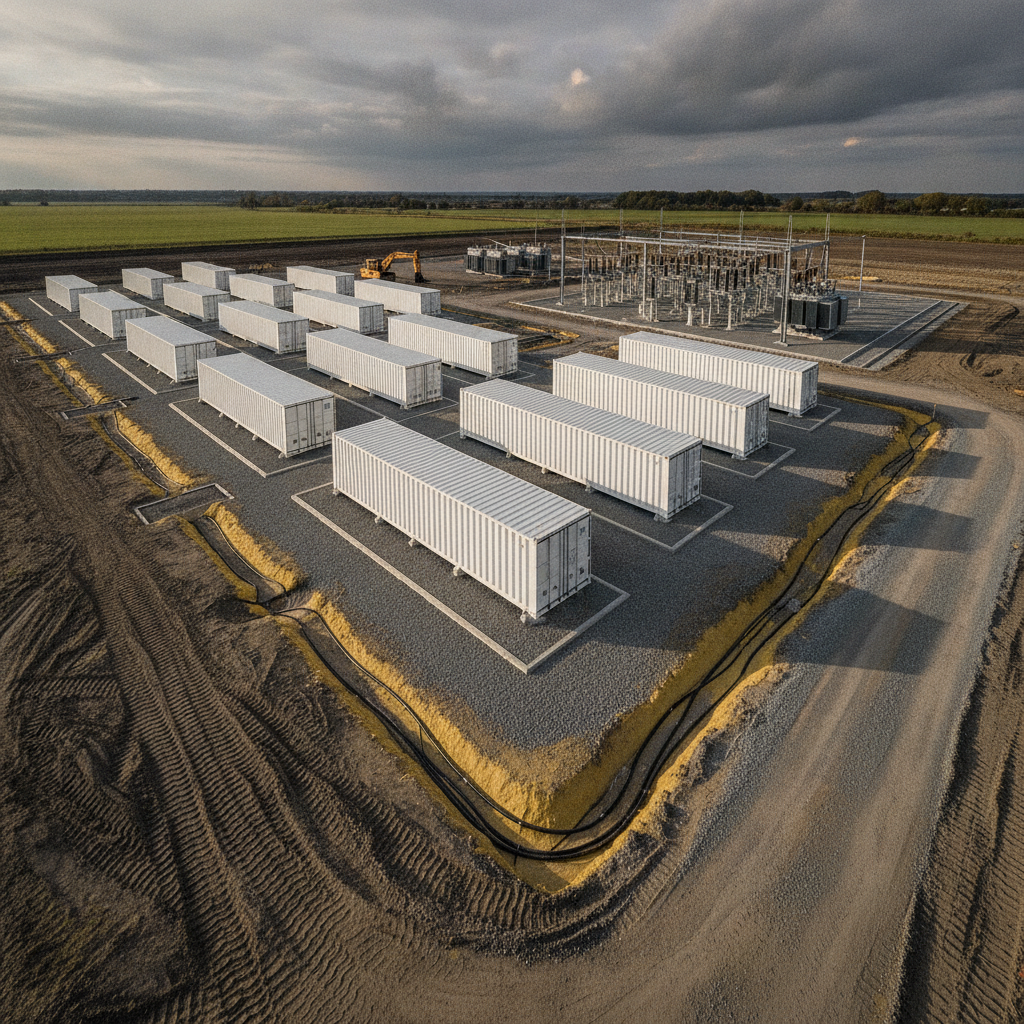 Batteriespeicherstation Ahlfeld bei Hildesheim — Erd- und Wegebau, Niedersachsen
